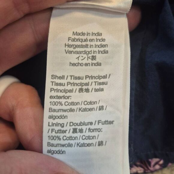 J Crew Smocked Navy & Pink puff-sleeve cotton poplin dress budding branch print - Picture 11 of 12